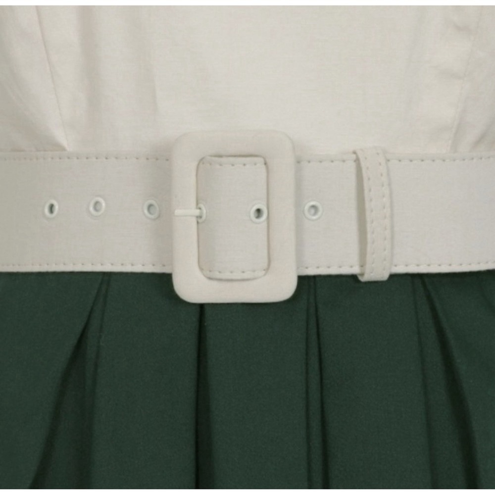 Collectif Color-block MidiSwing Dress matching belt, Dark Green&Cream US 18 UK22 - Picture 8 of 15